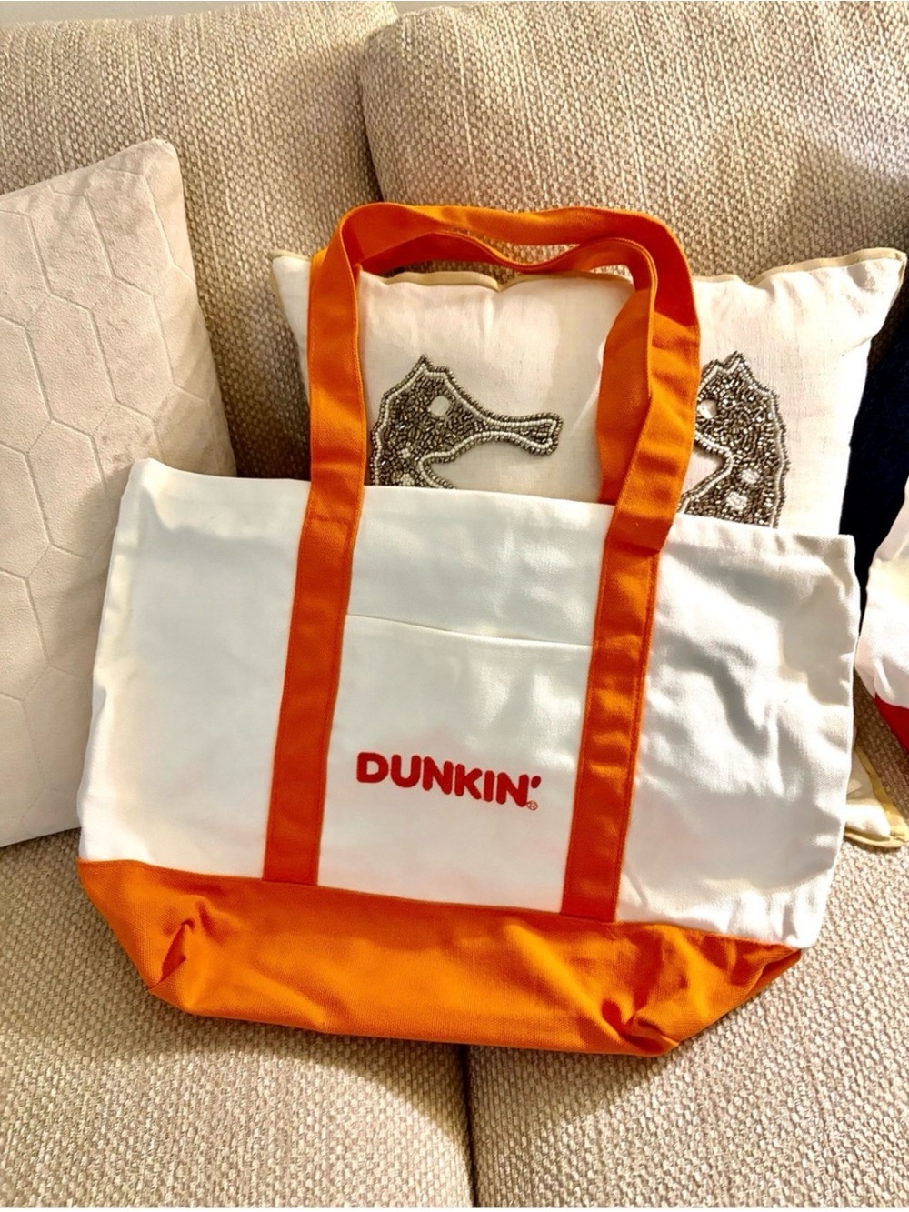 NEW! | DUNKIN' White & Orange Logo Tote Bag Large